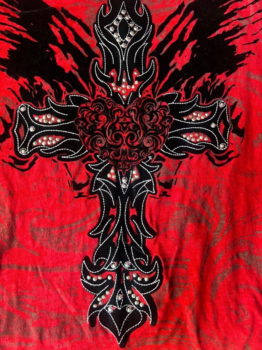 Panhandle Slim Rock & Roll Cowgirl T Shirt women’s XXL Red w/ Black Cross Bling - Picture 7 of 7